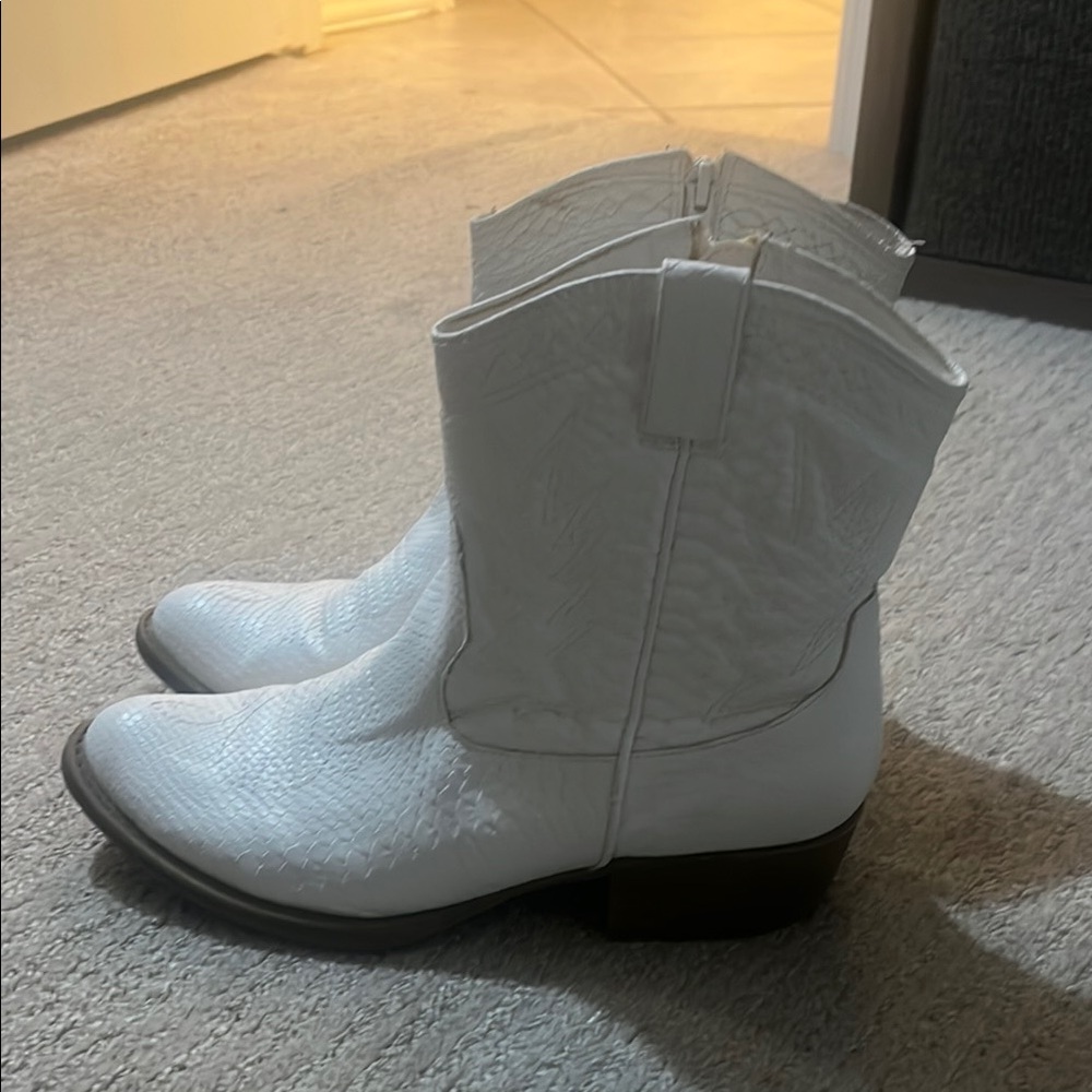 White Western-Style Ankle Boots